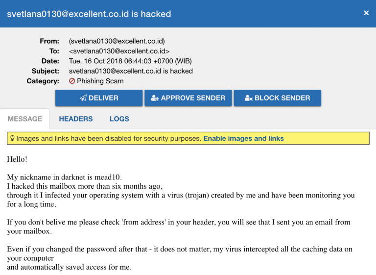 Spam “Account vwxyz@namadomain.com is Hacked”